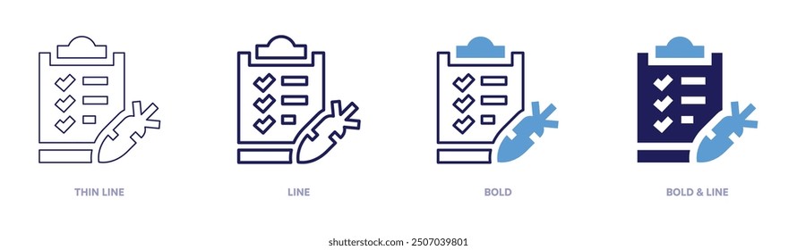 Icono de nutrición en 4 estilos diferentes. Línea delgada, línea, negrita y línea negrita. Estilo duotono. Trazo editable.