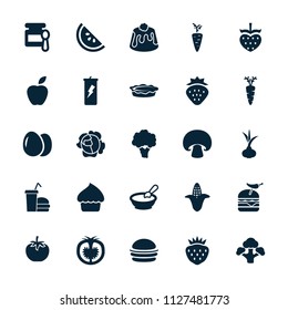 Nutrition icon. collection of 25 nutrition filled icons such as egg, strawberry, onion, corn, baby food, porridge, burger. editable nutrition icons for web and mobile.