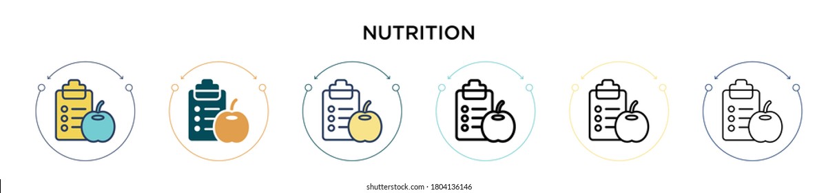 Nutrition icon in filled, thin line, outline and stroke style. Vector illustration of two colored and black nutrition vector icons designs can be used for mobile, ui, web
