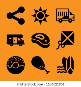 nutrition, icon, interface, coast, wave and color icon vector set. Flat vector design with filled icons. Designed for web and software interfaces
