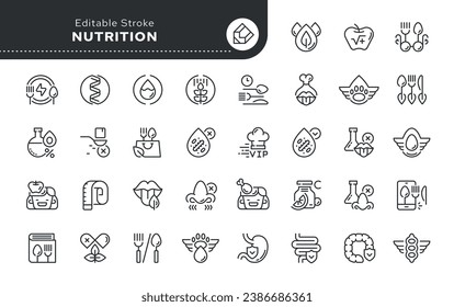 Nutrition icon in outline linear style. Proper nutrition, diet, weight loss and healthy lifestyle. Healthy diet food. Vector set of conceptual web icons for applications, websites. Pictogram