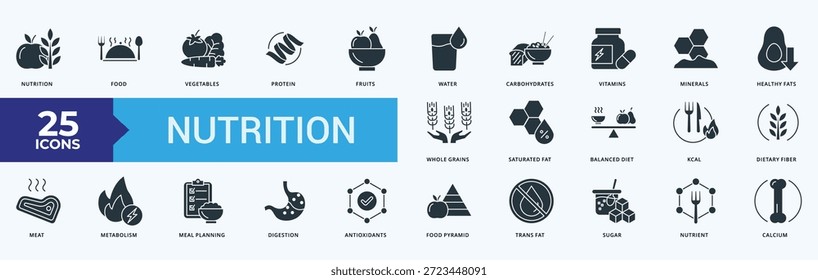 Icono de nutrición Pack Ilustración Vector Glifo Estilo 