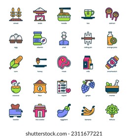 Nutrition icon pack for your website design, logo, app, and user interface. Nutrition icon filled color design. Vector graphics illustration and editable stroke.