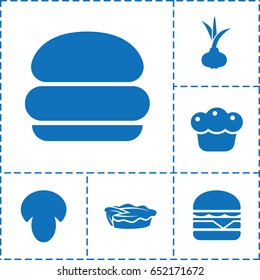Nutrition icon. set of 6 nutrition filled icons such as mushroom, onion, cheeseburger, pie
