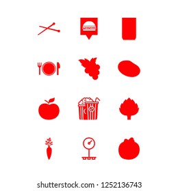 nutrition icon set about tomato, weight, can and potato vector set