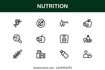Nutrition Icon Set Featuring Modern, Clean, and Versatile Designs Perfect for Health, Wellness, and Food Projects