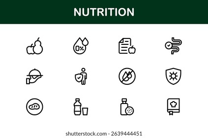 Nutrition Icon Set Featuring Modern, Clean, and Versatile Designs Perfect for Health, Wellness, and Food Projects