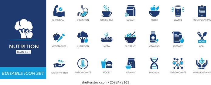 Nutrition icon set. Solid editable icon collection. Vector illustration