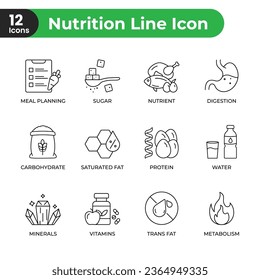 Nutrition icon set. Thin line icon set. Outline icon collection.