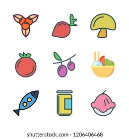 nutrition icon set. vector set about orange, salad, mushroom and healthy food icons set.