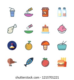 nutrition icon set. vector set about pudding, jam, orange and kiwi icons set.