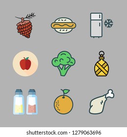 nutrition icon set. vector set about salt, orange, broccoli and pine nut icons set.