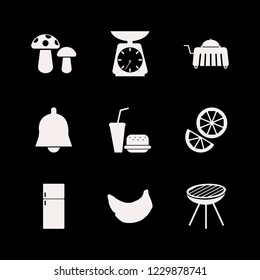 nutrition icon. nutrition vector icons set kitchen scale, grill, bell and orange