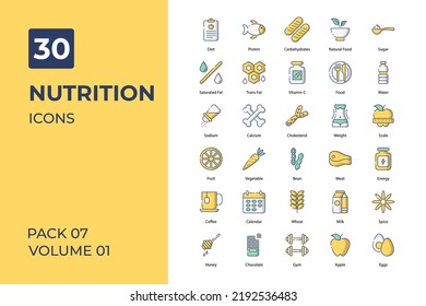 Nutrition icons collection. Set contains such Icons as healthy food, apple, honey, and more