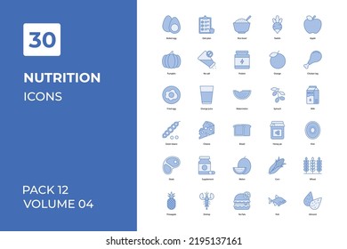 Colección de iconos de nutrición. Set contiene Iconos como manzana, dieta, bebida, eco, más 