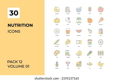 Nutrition icons collection. Set contains such Icons as apple, diet, drink, eco, more 