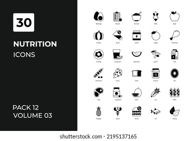 Nutrition icons collection. Set contains such Icons as apple, diet, drink, eco, more 