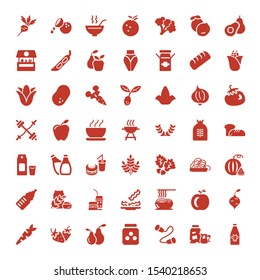 nutrition icons. Editable 49 nutrition icons. Included icons such as Milk, Tin, Honey jar, Pear, Strawberry, Carrot, Radish, Apple, Pasta, Bacon. nutrition trendy icons for web.