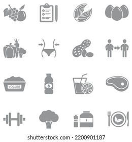Nutrition Icons. Gray Flat Design. Vector Illustration.