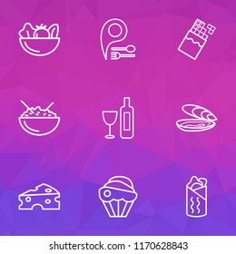Nutrition icons line style set with cheddar, cupcake, oyster and other burrito elements. Isolated vector illustration nutrition icons.