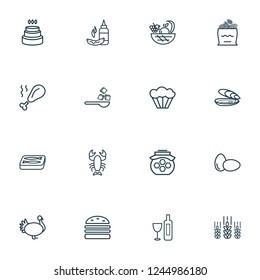 Nutrition icons line style set with turkey, oyster, sugar and other cereal elements. Isolated vector illustration nutrition icons.