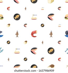 nutrition icons pattern seamless. Included editable flat Pasta, shrimp, bread, Fish, smoked fish, mussel, Seafood, sardine, burger icons. nutrition icons for web and mobile.