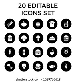 Nutrition icons. set of 20 editable filled nutrition icons such as cauliflower, wheat, bread, cheeseburger, double burger. best quality nutrition elements in trendy style.