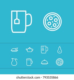 Nutrition icons set with chicken, meal and milk elements. Set of nutrition icons and tea cup concept. Editable vector elements for logo app UI design.