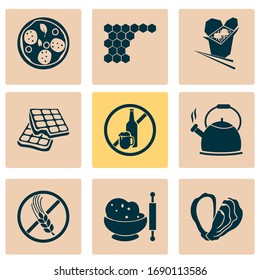 Nutrition icons set with chinese food, waffle, gluten free and other kettle elements. Isolated vector illustration nutrition icons.