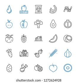 nutrition icons set. Collection of nutrition with kiwi, plum, tomatoes, chicken leg, berry, fig, cereal, strawberry, gym, carrot, coconut. Editable and scalable nutrition icons.