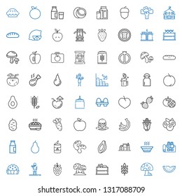 nutrition icons set. Collection of nutrition with watermelon, mushroom, wheat, vegetable, strawberry, exercise, pie, gym, soup, proteins. Editable and scalable nutrition icons.