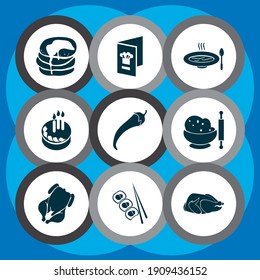 Nutrition icons set with dough, menu, soup and other crepe elements. Isolated vector illustration nutrition icons.