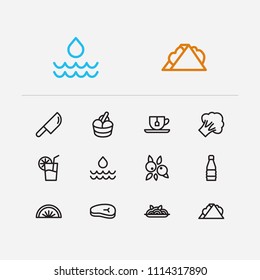 Nutrition icons set. Sandwich and nutrition icons with broccoli, pasta and acAI. Set of cocktail for web app logo UI design.