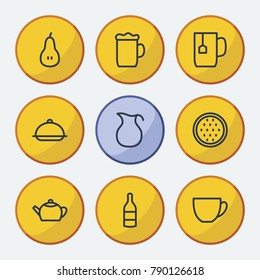 Nutrition icons set with saucer, soda and watermelon elements. Set of nutrition icons and melon concept. Editable vector elements for logo app UI design.