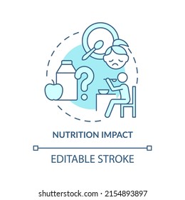 Nutrition impact turquoise concept icon. Diet for mental health. Trend in psychology abstract idea thin line illustration. Isolated outline drawing. Editable stroke. Arial, Myriad Pro-Bold fonts used