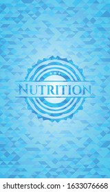 Nutrition light blue emblem with triangle mosaic background