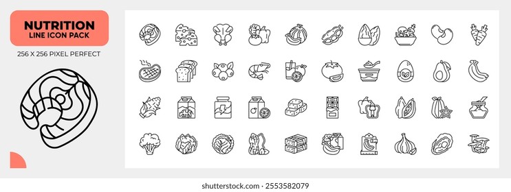 Nutrition Line Icons Pack, Contain Such as Nutritionist, Vegetables, Steak and More