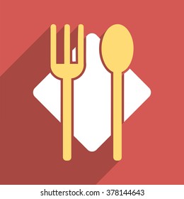 Nutrition long shadow vector icon. Style is a flat light symbol with rounded angles on a red square background.