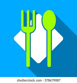 Nutrition long shadow vector icon. Style is a flat light symbol with rounded angles on a blue square background.