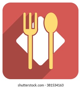 Nutrition long shadow vector icon. Style is a flat symbol on a red rounded square button.