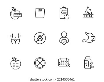 nutrition outline icons isolated on white background. nutrition line icons for web and ui design, mobile apps, print polygraphy and promo advertising business