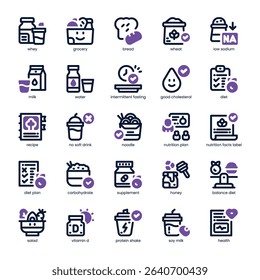 Nutrition Plan Icon pack for your website, mobile, presentation, and logo design. Nutrition Plan Icon dual tone design. Vector graphics illustration and editable stroke.
