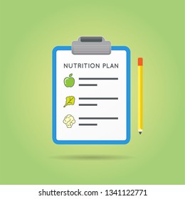 Nutrition Plan Medical Diet Flat Icon Design. Diet Plan. Clipboard with Apple.