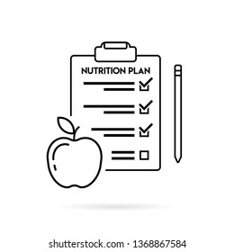 Nutrition Plan Medical Diet Flat Icon Design. Diet Plan. Clipboard with Apple.