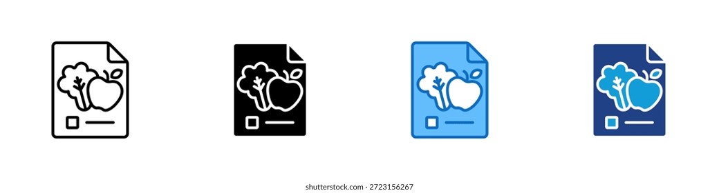 Plan de nutrición Vector de diseño de íconos de estilo múltiple: documento de alimentos que simboliza la planificación de la nutrición, la guía de la dieta saludable y el manejo de la dieta
