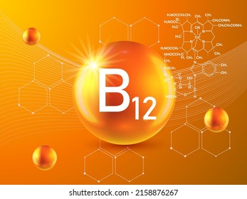 Nutrition sign vector concept. The power of vitamin B12. Chemical formula	
