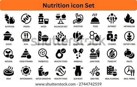 Nutrition solid icon set on transparent background.