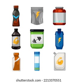 nutrition sport set cartoon. healthy fitness, food diet, training body, lifestyle organic, protein nutrition sport vector illustration