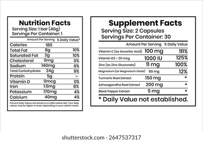 nutrição e fatos suplementares fatos nutricionais