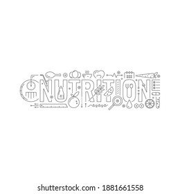 Nutrition technical drawing on white background. nutrition symbols